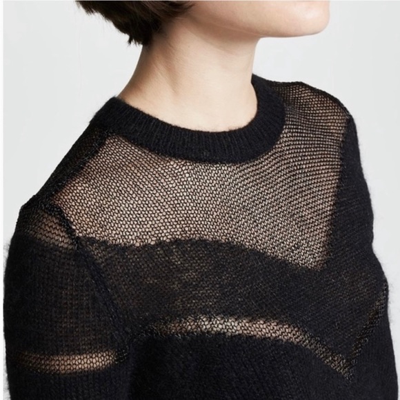 RAG & BONE • Black Blaze Open Knit Crewneck Sweater - Picture 3 of 16